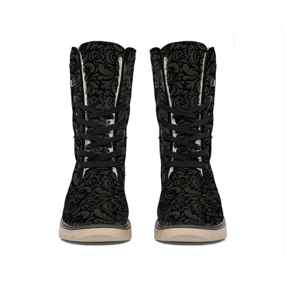 Black And Grey Western Floral Print Winter Boots