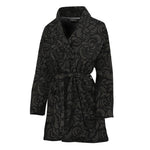 Black And Grey Western Floral Print Women's Bathrobe