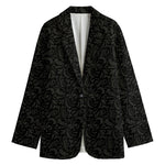 Black And Grey Western Floral Print Women's Blazer