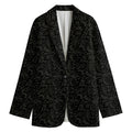 Black And Grey Western Floral Print Women's Cotton Blazer