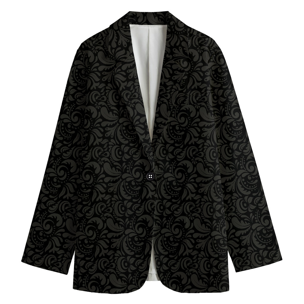 Black And Grey Western Floral Print Women's Cotton Blazer