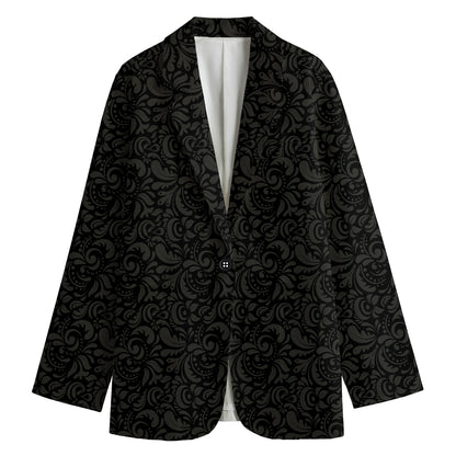 Black And Grey Western Floral Print Women's Cotton Blazer