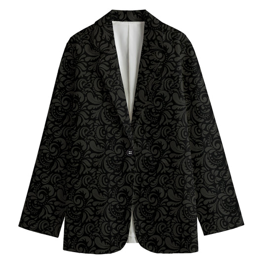 Black And Grey Western Floral Print Women's Cotton Blazer