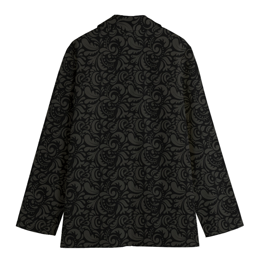 Black And Grey Western Floral Print Women's Cotton Blazer