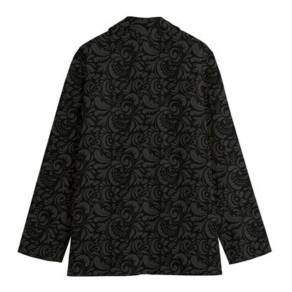 Black And Grey Western Floral Print Women's Cotton Blazer