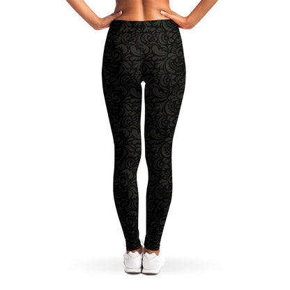 Black And Grey Western Floral Print Women's Leggings