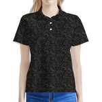 Black And Grey Western Floral Print Women's Polo Shirt