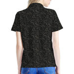 Black And Grey Western Floral Print Women's Polo Shirt