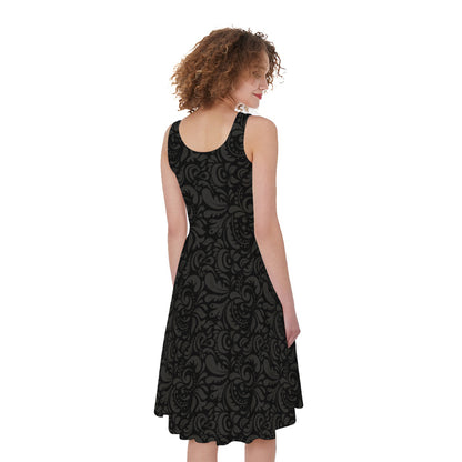 Black And Grey Western Floral Print Women's Sleeveless Dress