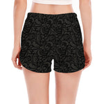 Black And Grey Western Floral Print Women's Split Running Shorts