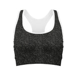 Black And Grey Western Floral Print Women's Sports Bra