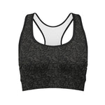 Black And Grey Western Floral Print Women's Sports Bra