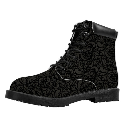 Black And Grey Western Floral Print Work Boots