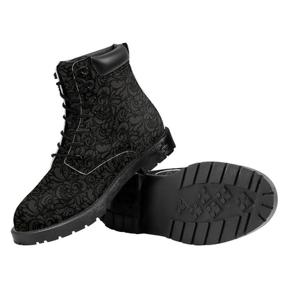 Black And Grey Western Floral Print Work Boots