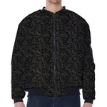 Black And Grey Western Floral Print Zip Sleeve Bomber Jacket
