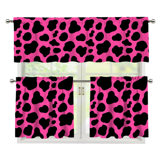 Black And Hot Pink Cow Print 3 Piece Kitchen Curtains