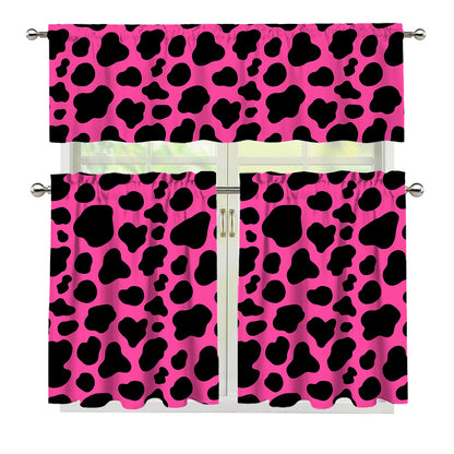 Black And Hot Pink Cow Print 3 Piece Kitchen Curtains
