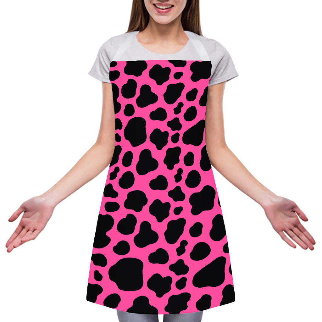 Black And Hot Pink Cow Print Adjustable Apron