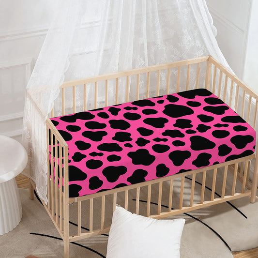 Black And Hot Pink Cow Print Baby Crib Sheet