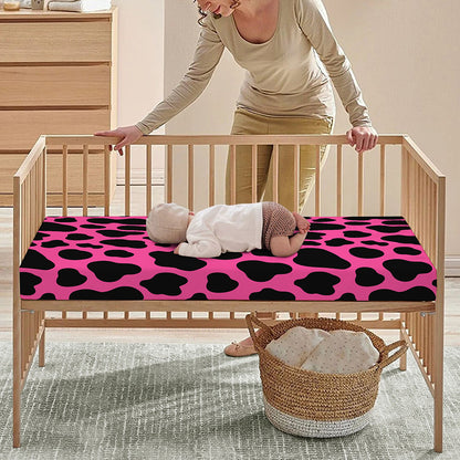 Black And Hot Pink Cow Print Baby Crib Sheet