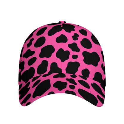 Black And Hot Pink Cow Print Baseball Cap