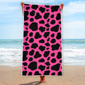 Black And Hot Pink Cow Print Beach Towel
