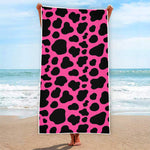Black And Hot Pink Cow Print Beach Towel