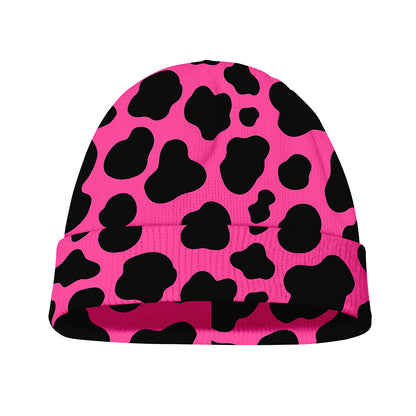Black And Hot Pink Cow Print Beanie