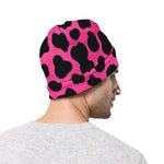 Black And Hot Pink Cow Print Beanie