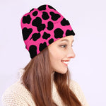 Black And Hot Pink Cow Print Beanie