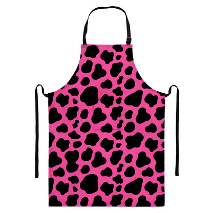 Black And Hot Pink Cow Print Bib Apron With Pocket