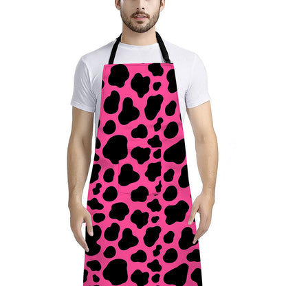 Black And Hot Pink Cow Print Bib Apron With Pocket