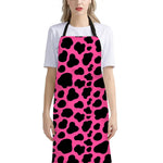 Black And Hot Pink Cow Print Bib Apron With Pocket