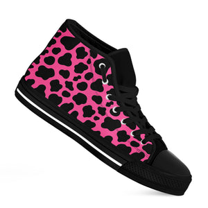 Black And Hot Pink Cow Print Black High Top Sneakers