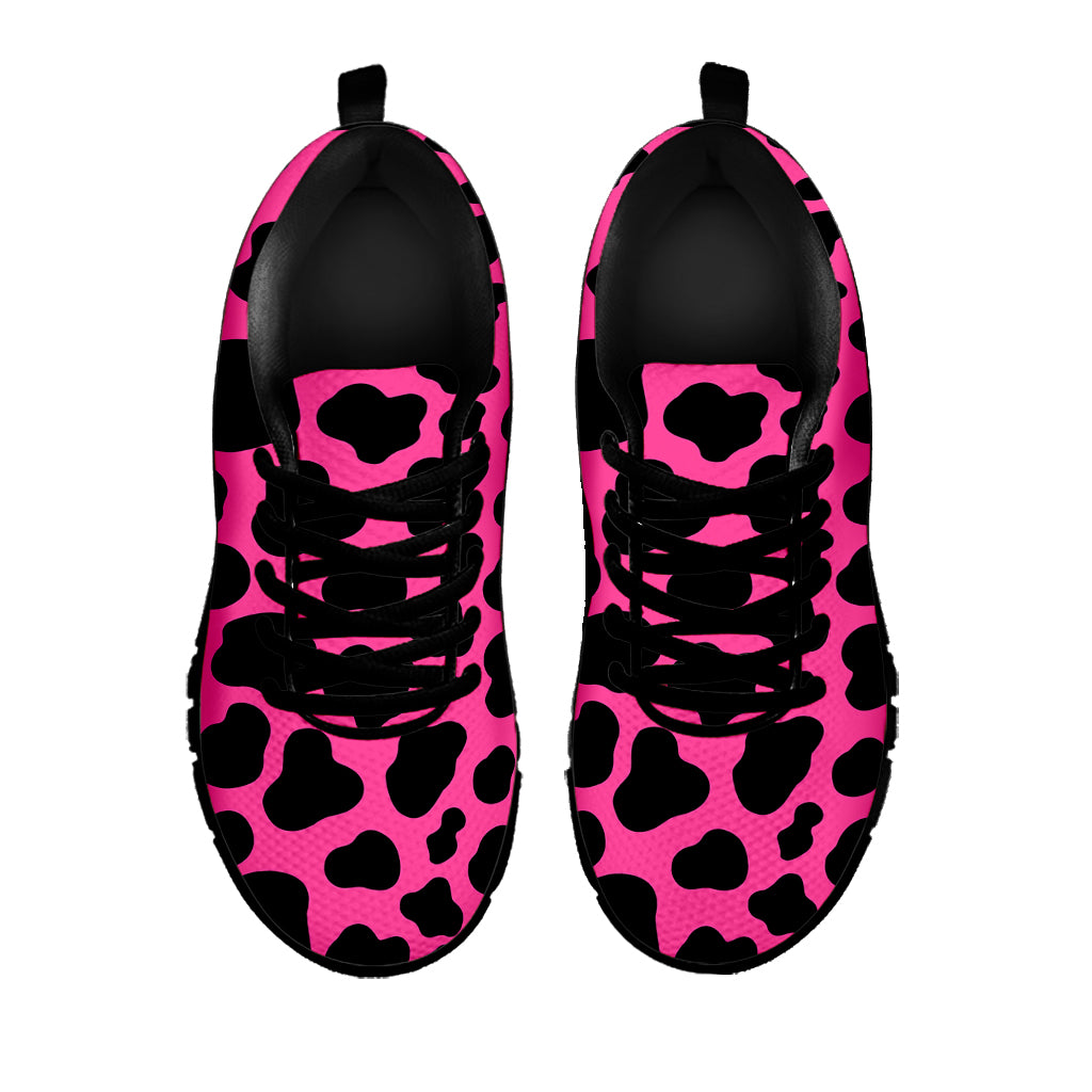 Black And Hot Pink Cow Print Black Running Shoes