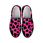 Black And Hot Pink Cow Print Black Slip On Sneakers