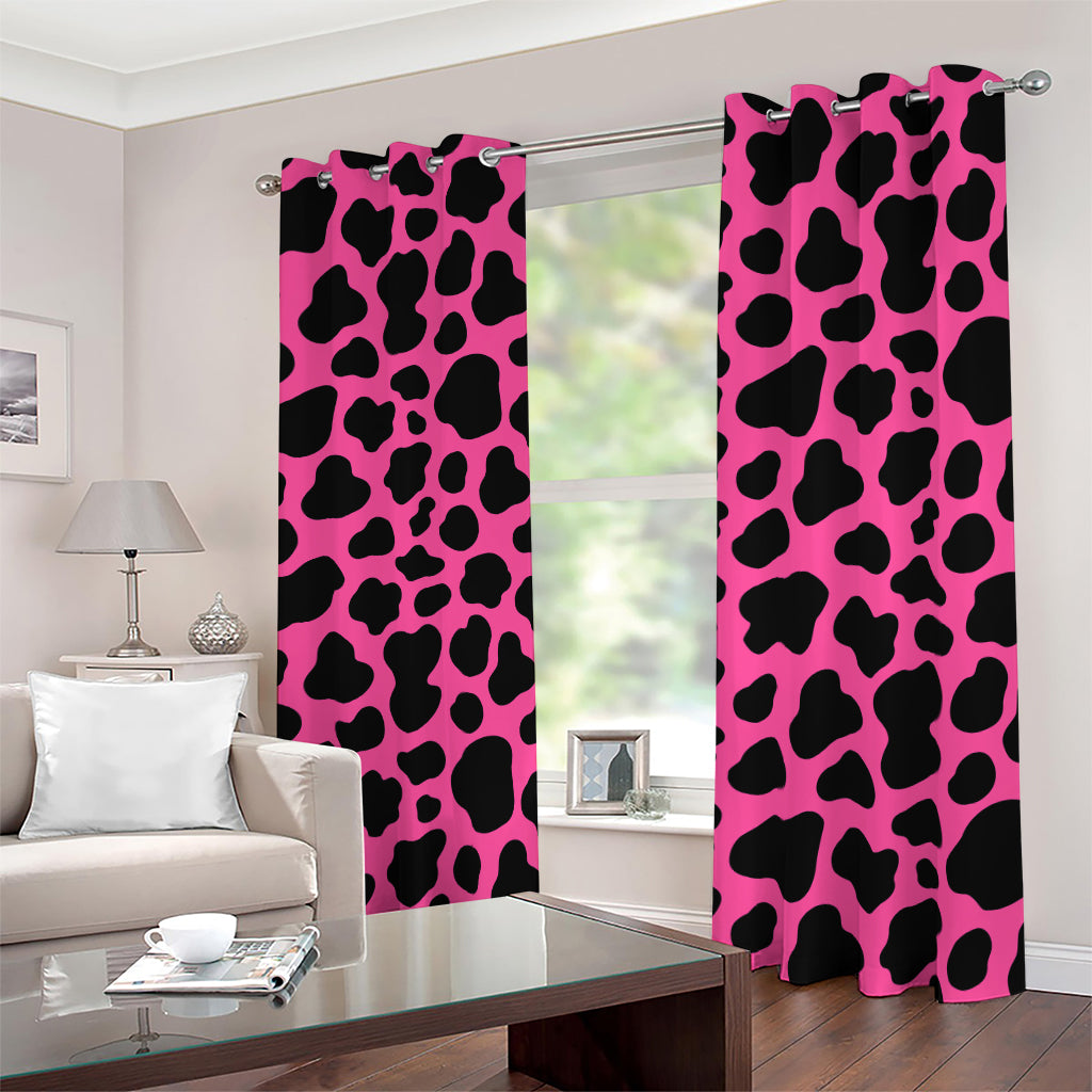 Black And Hot Pink Cow Print Blackout Grommet Curtains