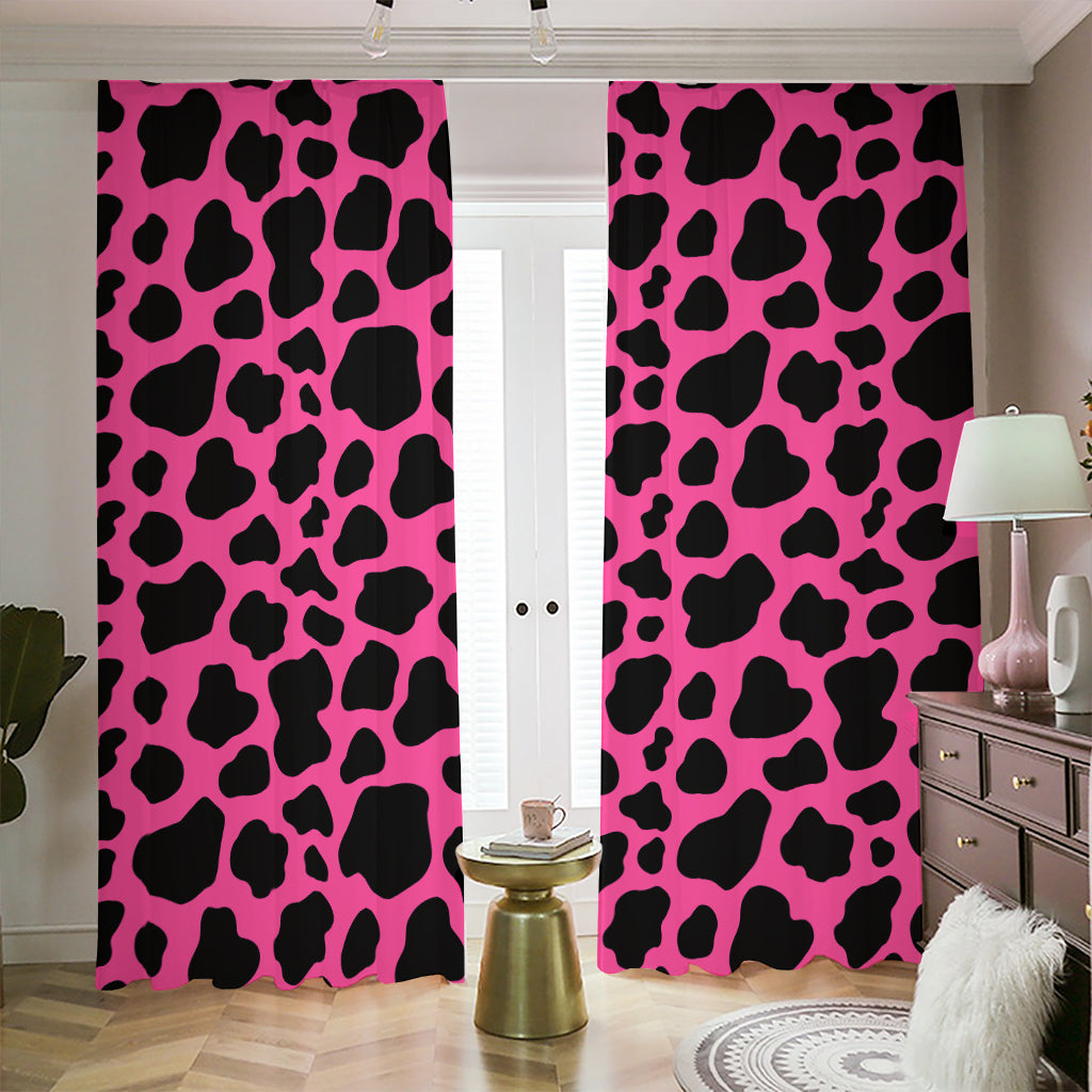 Black And Hot Pink Cow Print Blackout Pencil Pleat Curtains