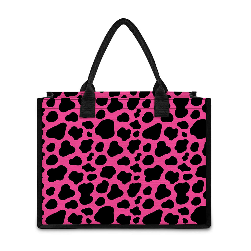 Black And Hot Pink Cow Print Canvas Tote Bag