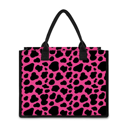 Black And Hot Pink Cow Print Canvas Tote Bag