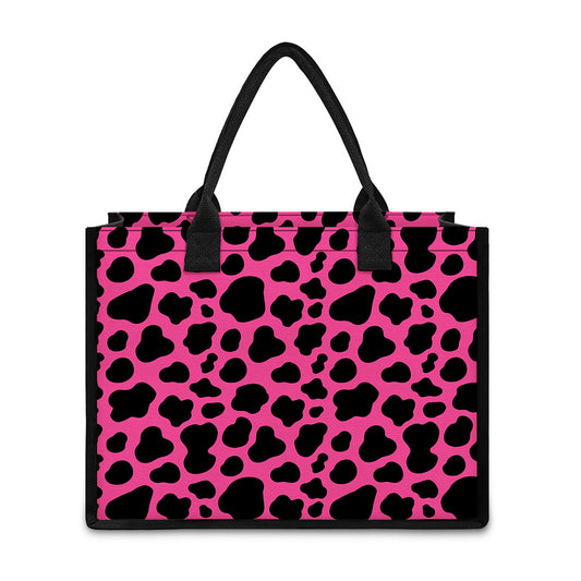 Black And Hot Pink Cow Print Canvas Tote Bag