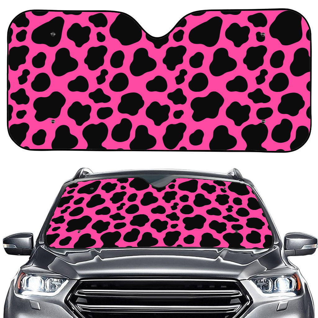 Black And Hot Pink Cow Print Car Windshield Sun Shade