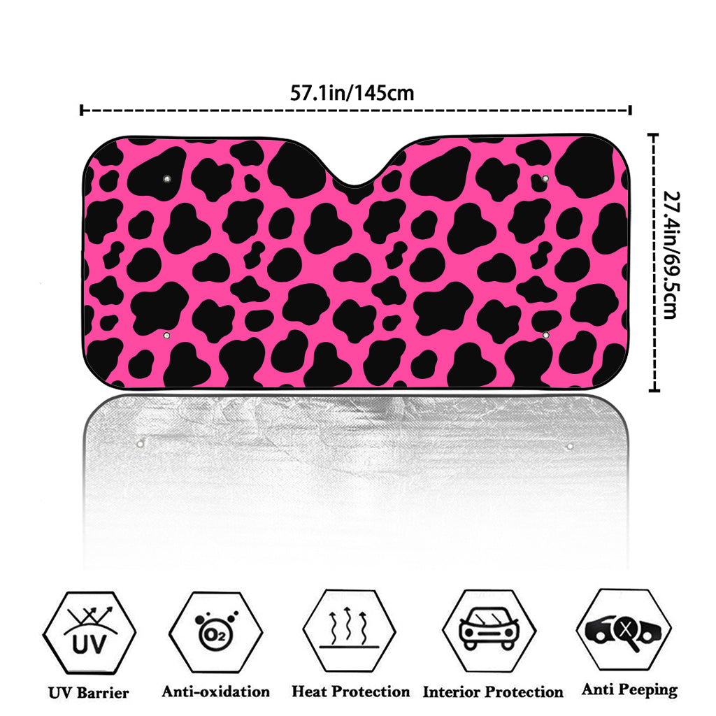 Black And Hot Pink Cow Print Car Windshield Sun Shade