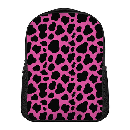Black And Hot Pink Cow Print Casual Backpack