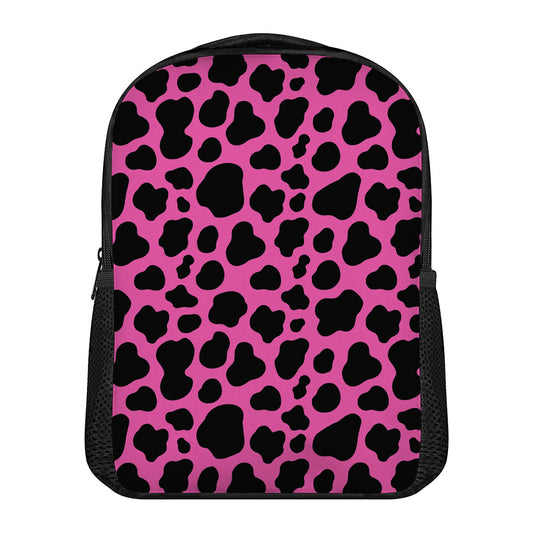 Black And Hot Pink Cow Print Casual Backpack