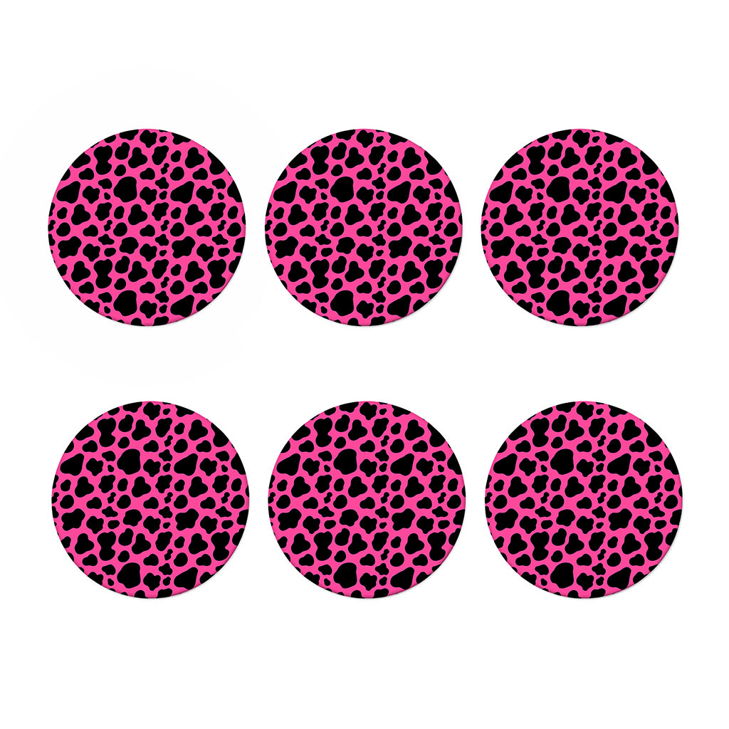 Black And Hot Pink Cow Print Coaster Set