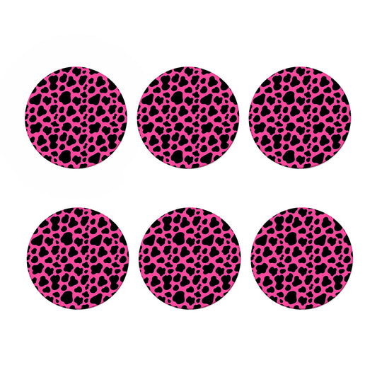 Black And Hot Pink Cow Print Coaster Set