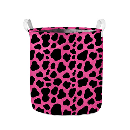 Black And Hot Pink Cow Print Collapsible Laundry Basket