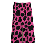 Black And Hot Pink Cow Print Cotton Front Slit Maxi Skirt