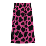 Black And Hot Pink Cow Print Cotton Front Slit Maxi Skirt